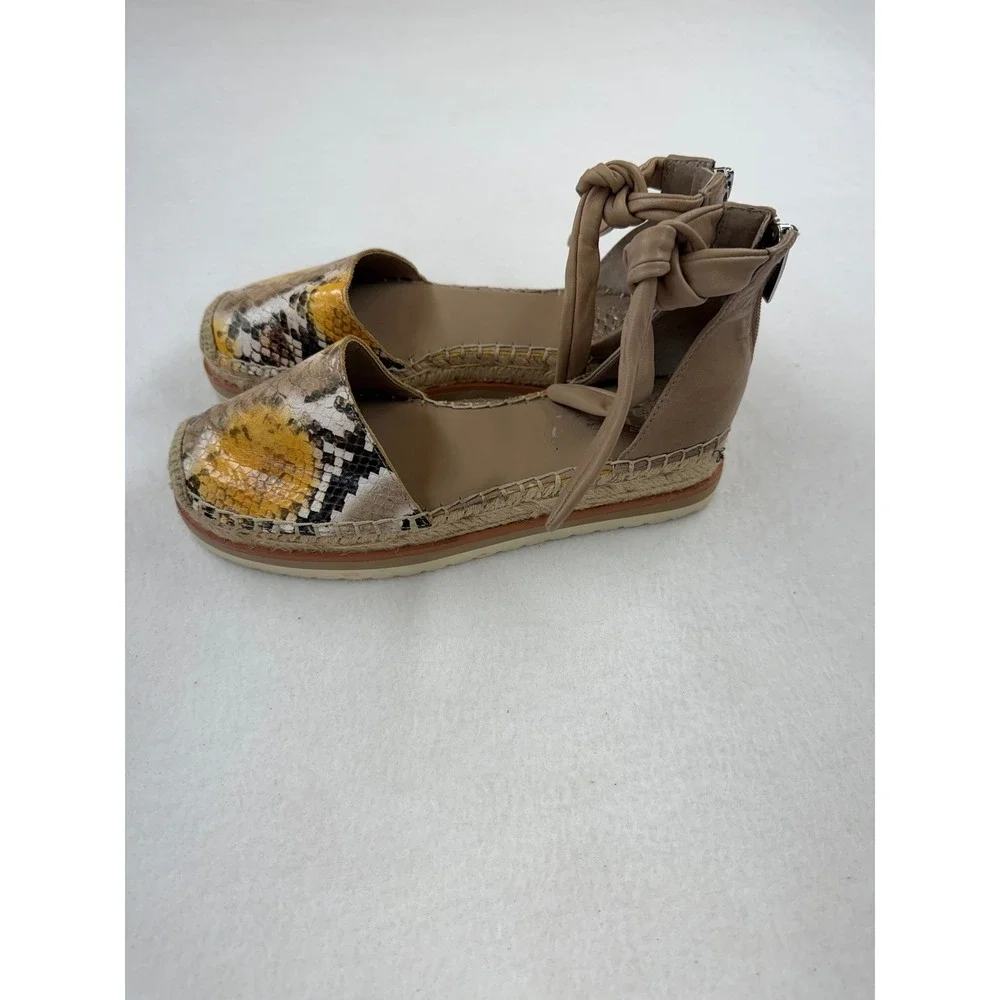 Vince Camuto Binadee Yellow Snake Print Espadrille Flats Ankle Tie Shoes Size 6M